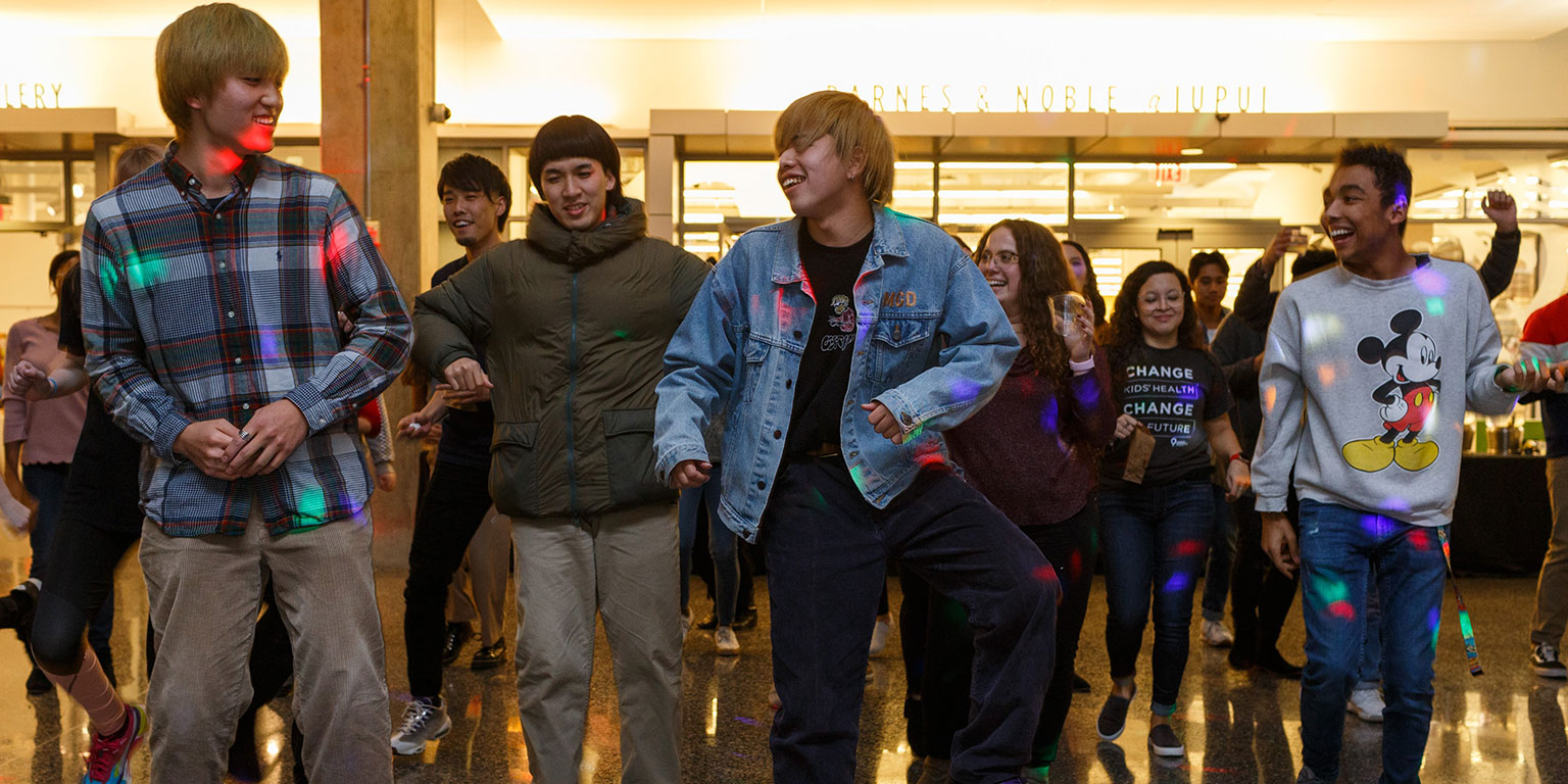 Students dancing at an IUPUI Day event.
