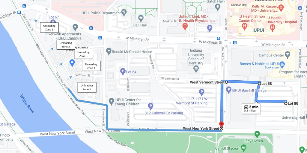 A map to Riverwalk apartments
