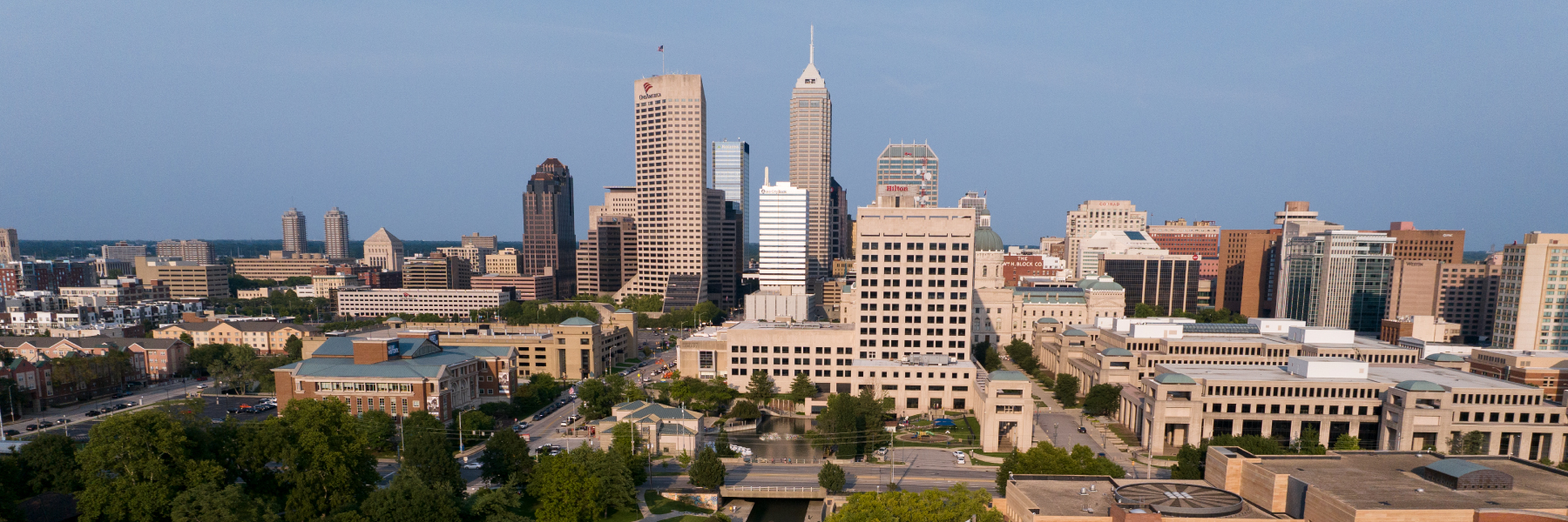 A skyline view of downtown Indianapolis.